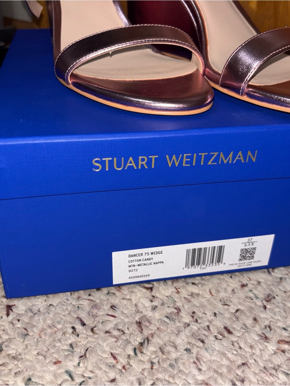 Stuart Weitzman Rose Gold Metallic Wedge Sandals - Picture 2 of 6